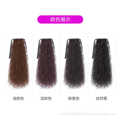 natural hair best long corn wavy drawstring ponytail extension hairstyle, fashion lady black ponytail hair extension wig